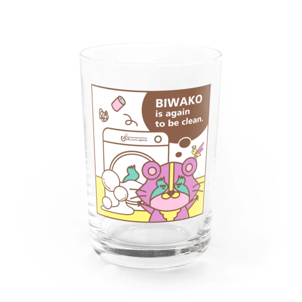 So湖いらの「びわ湖woクリーンniあらいぐま」びわこをせんたくグラス Water Glass :front