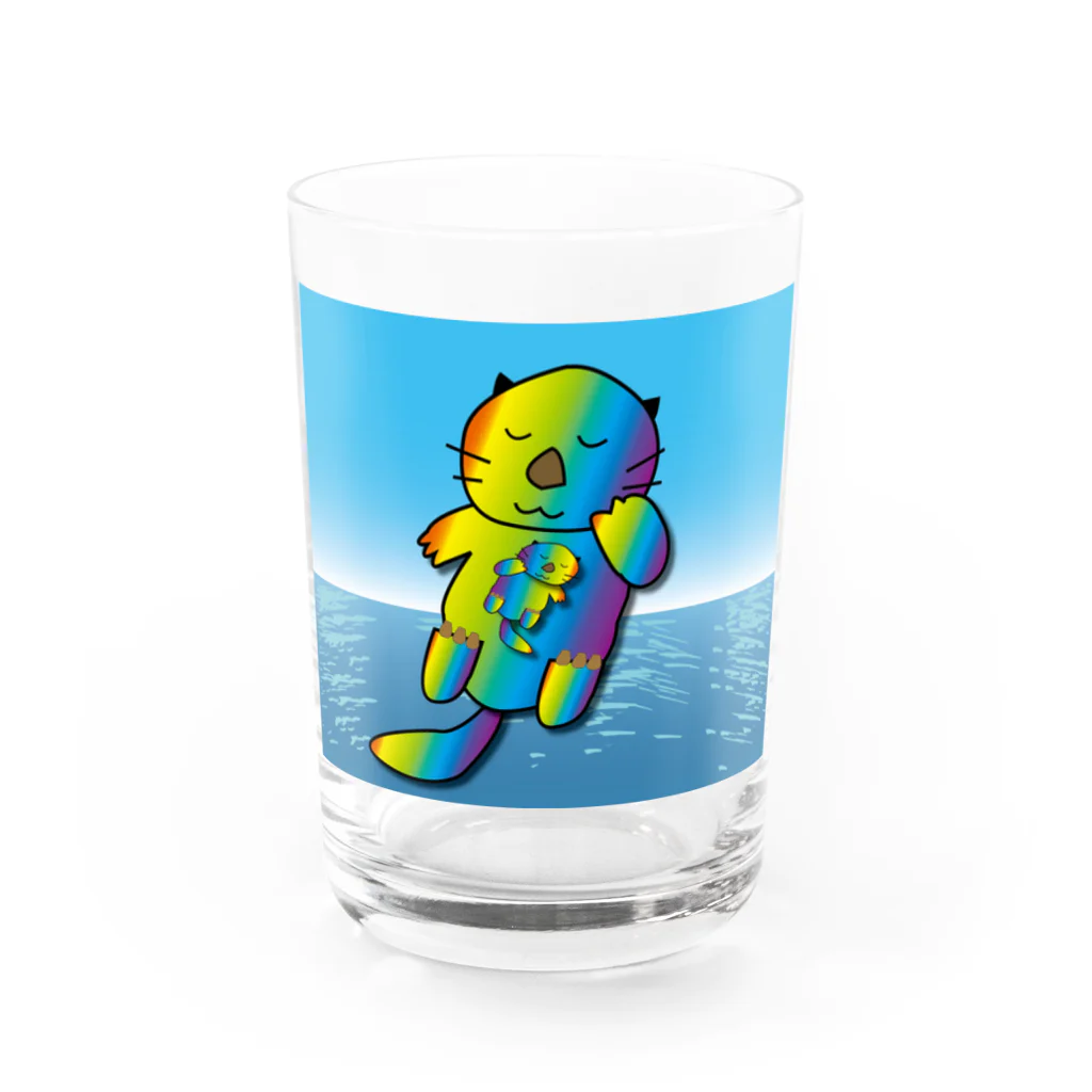 Drecome_Designの【レインボーカラー】おねんね海獺(ラッコ)親子 Water Glass :front