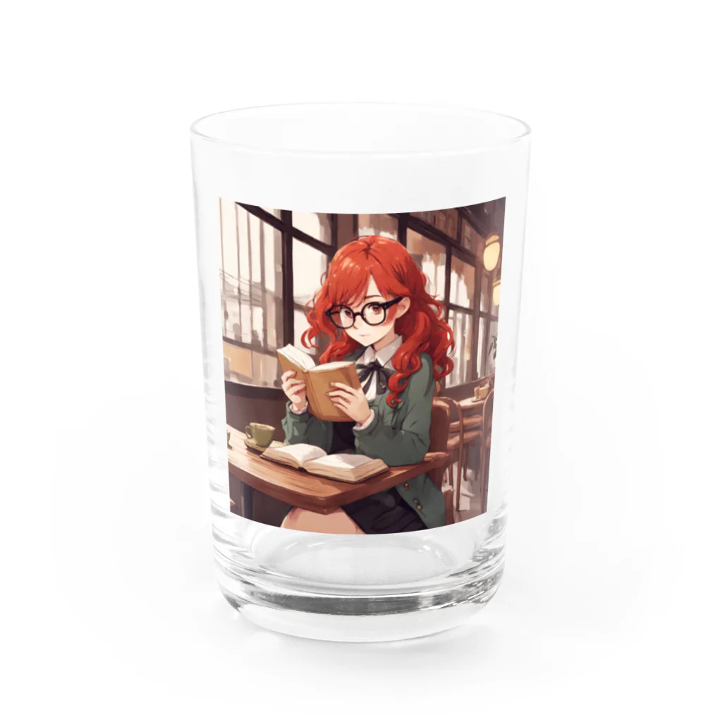 プリンゴブリンの赤毛の読書メガネさん Water Glass :front