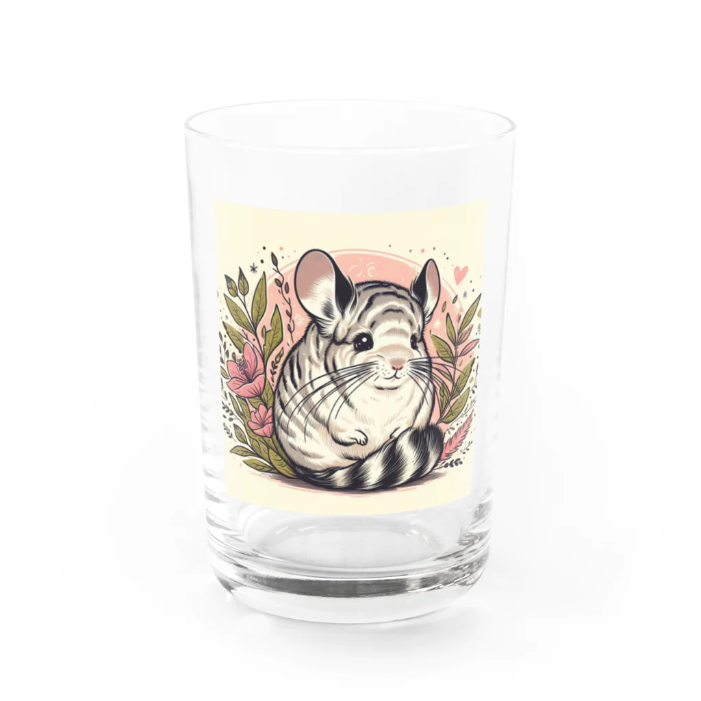 もふっとチンチラ🐭のセピアなチンチラ Water Glass :front