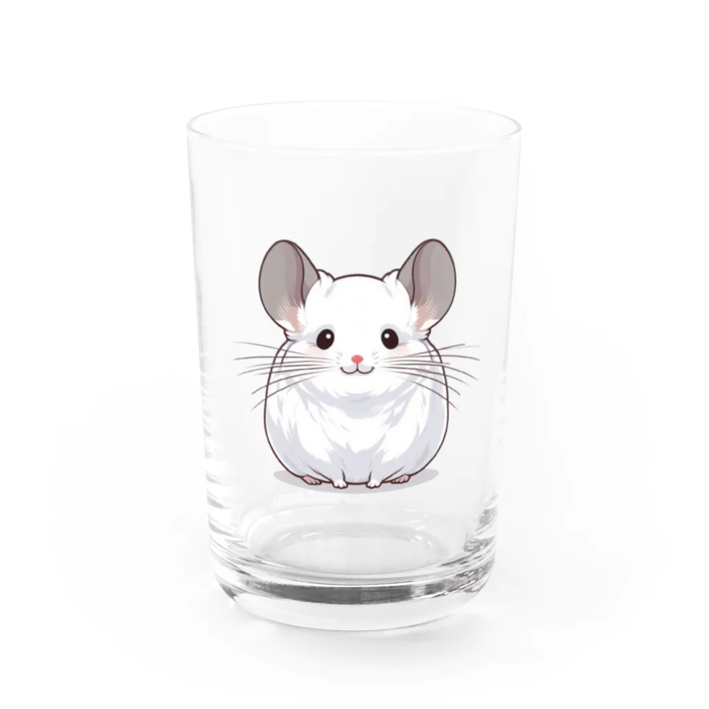 もふっとチンチラ🐭のチンチラ（ホワイト） Water Glass :front