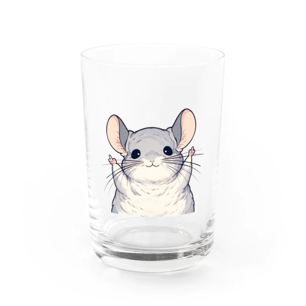 もふっとチンチラ🐭のばんざいチンチラ Water Glass :front