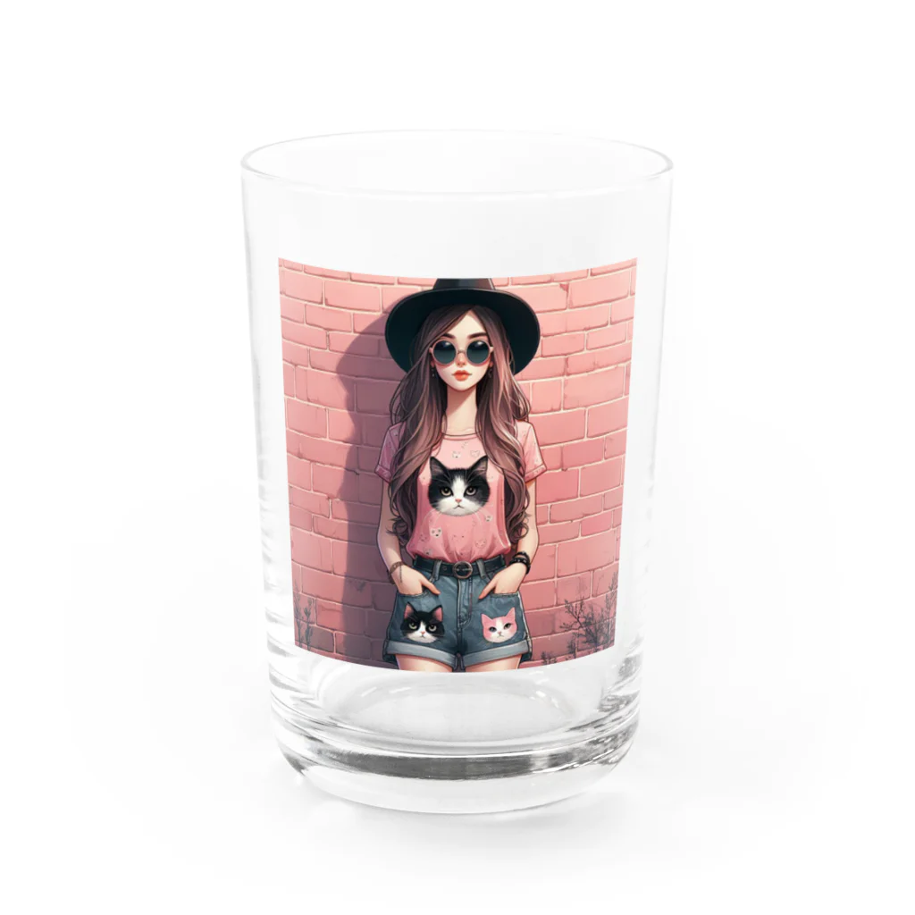 SaltyCookie Design Worksの猫好きの女の子のファッション(1) Water Glass :front