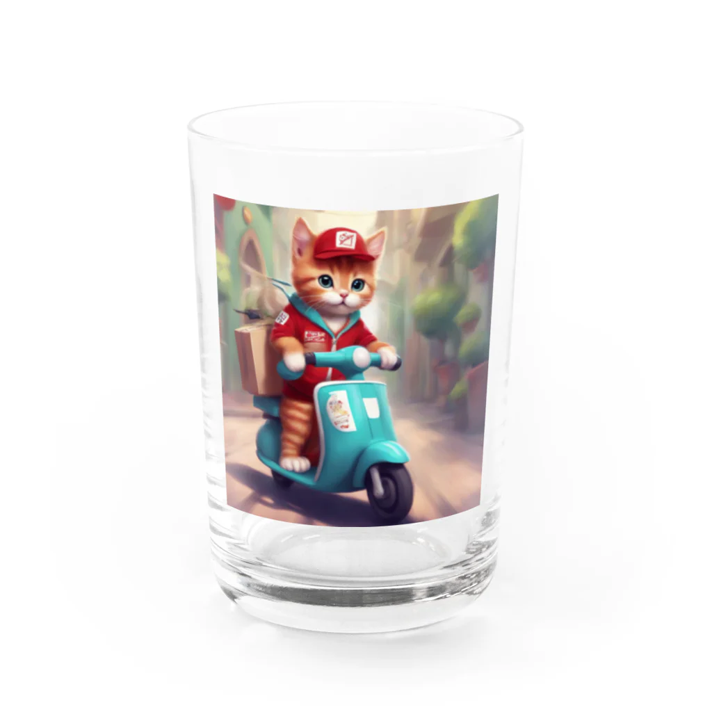 キャリーの子猫のピザ配達員 Water Glass :front