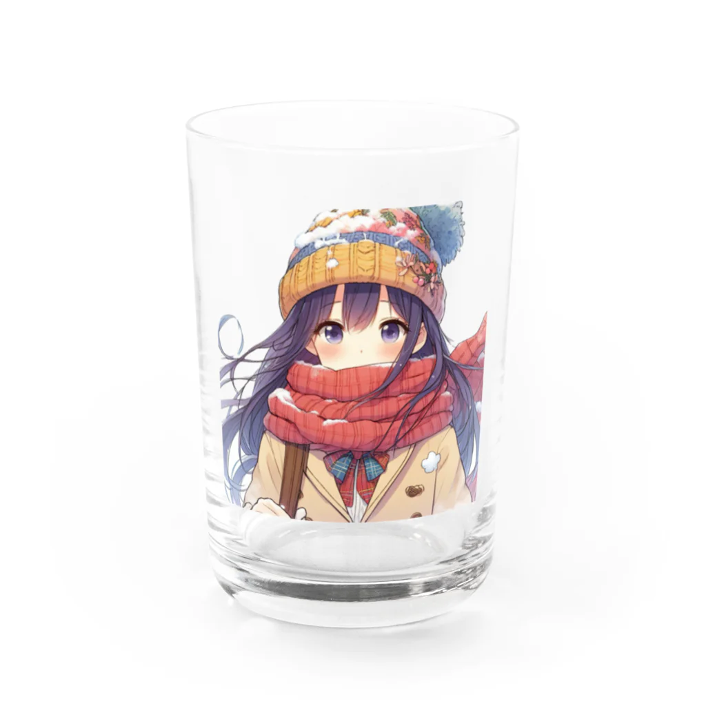 推しの美少女とアイドルのマフラー姿の照れ屋な女の子 Water Glass :front