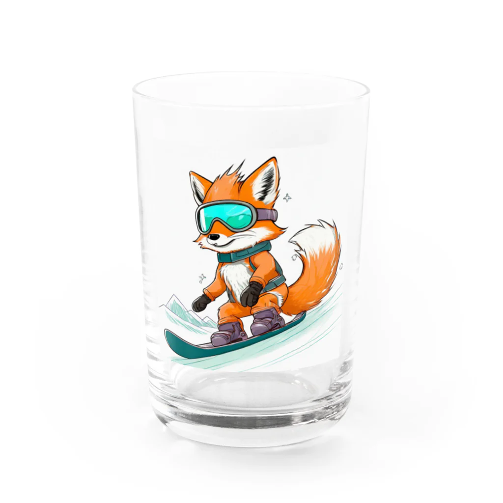 まるアニマル　のスノーボード　キツネ Water Glass :front