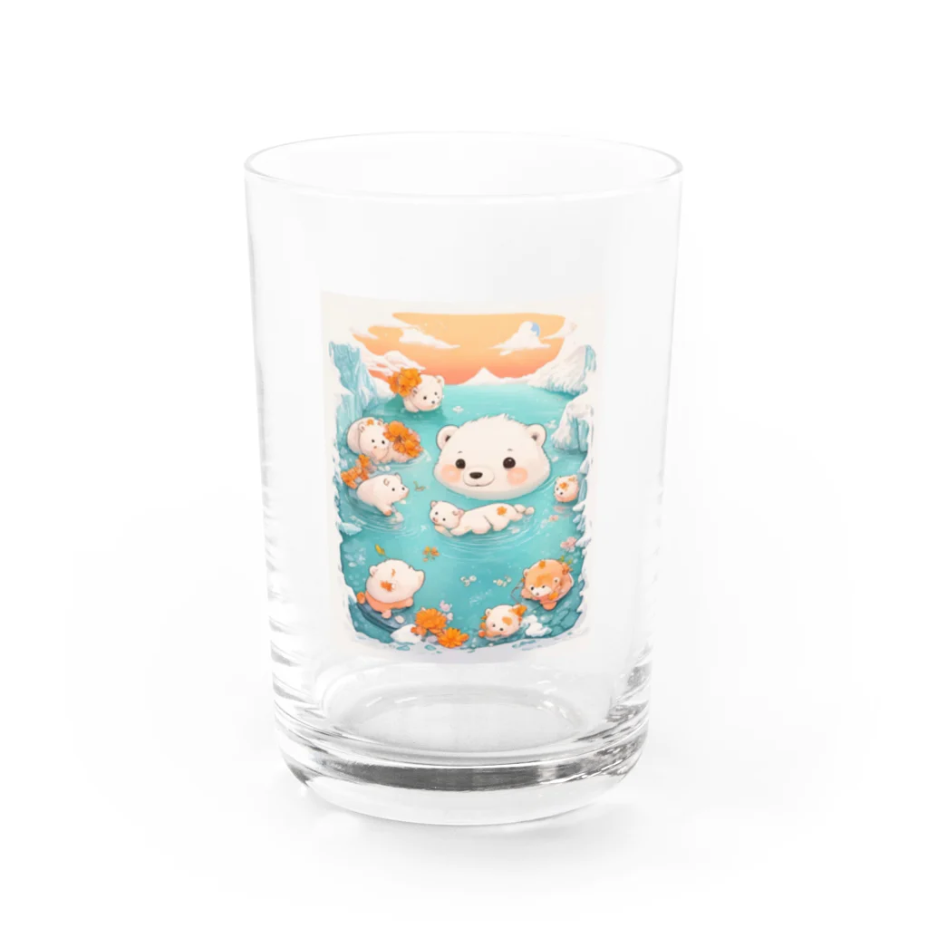 りんりんの可愛いシロクマちゃんショップ　かわいいよ！のシロクマちゃん楽しそうに泳いでいます Water Glass :front