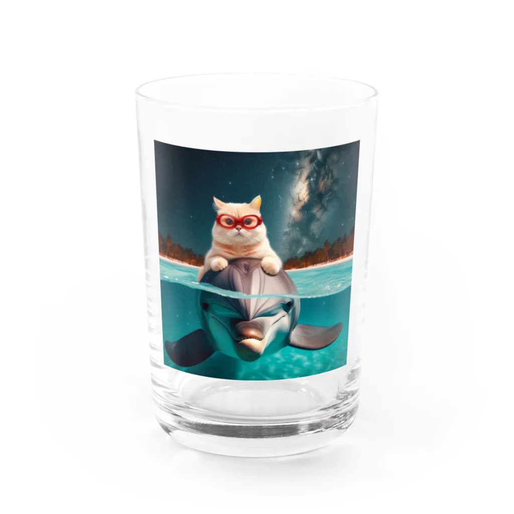 猫と紡ぐ物語のイルカと猫が海を共に泳ぐ異種間の絆が存在 Water Glass :front