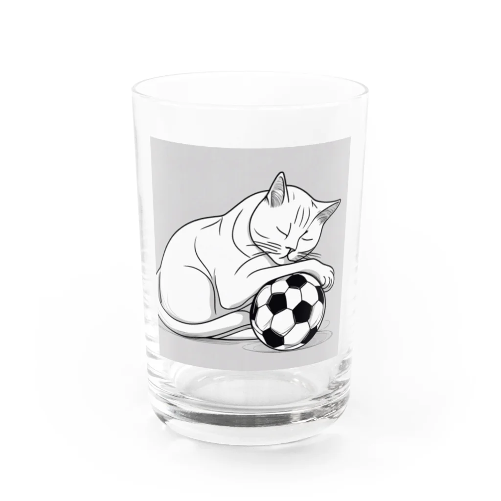 どうぶつやのサッカーボールと猫 Water Glass :front