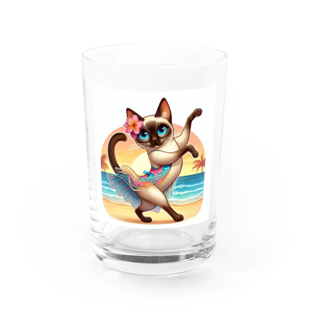 猫と紡ぐ物語のリズム感抜群！長身な白シャムネコがビーチでランバダダンス！  Water Glass :front