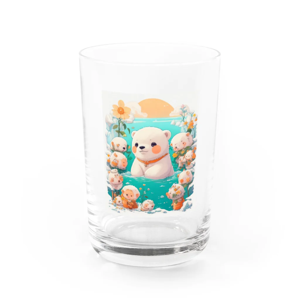 りんりんの可愛いシロクマちゃんショップ　かわいいよ！の水遊びをしている白熊 Water Glass :front