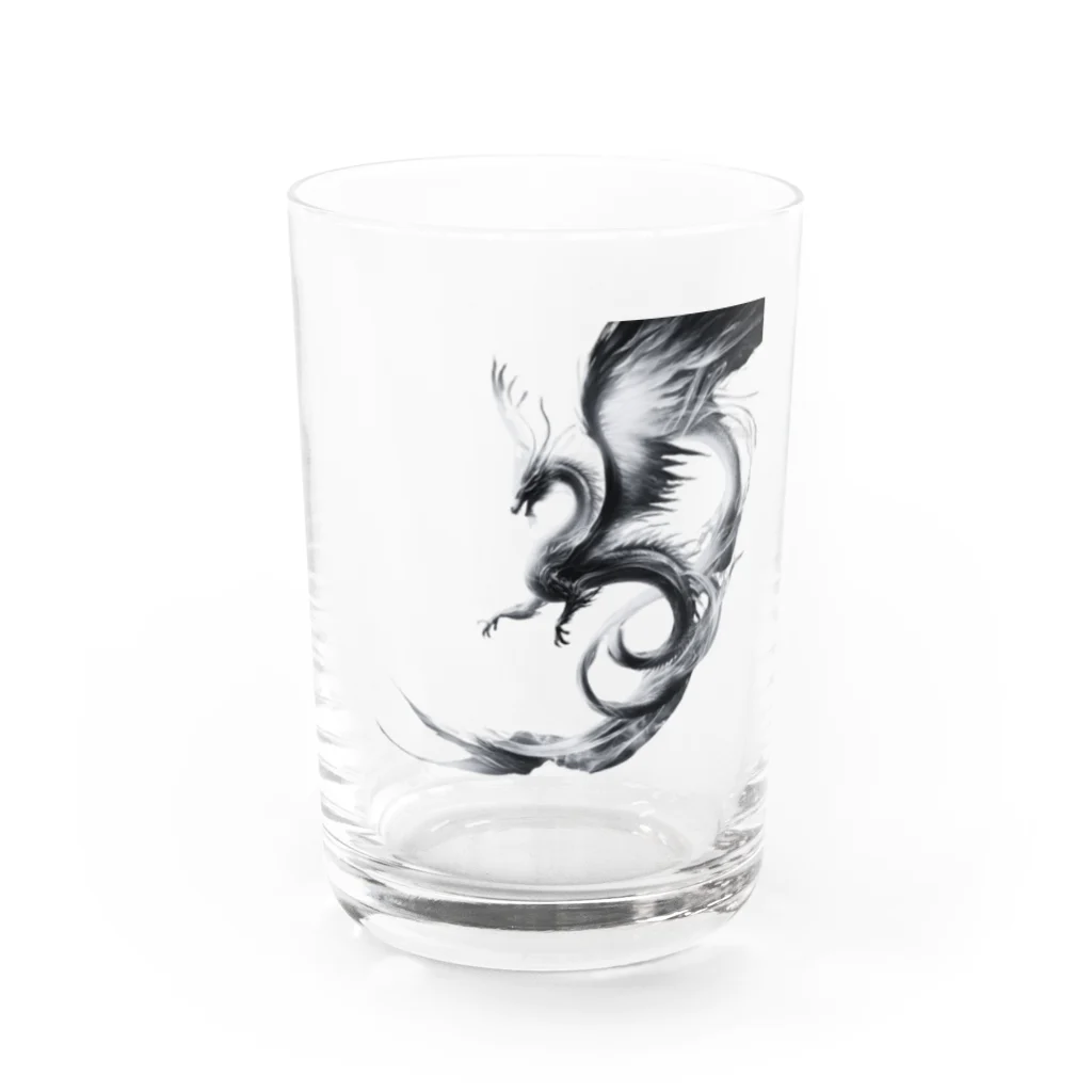 taki・ショップの龍【白黒】 Water Glass :front