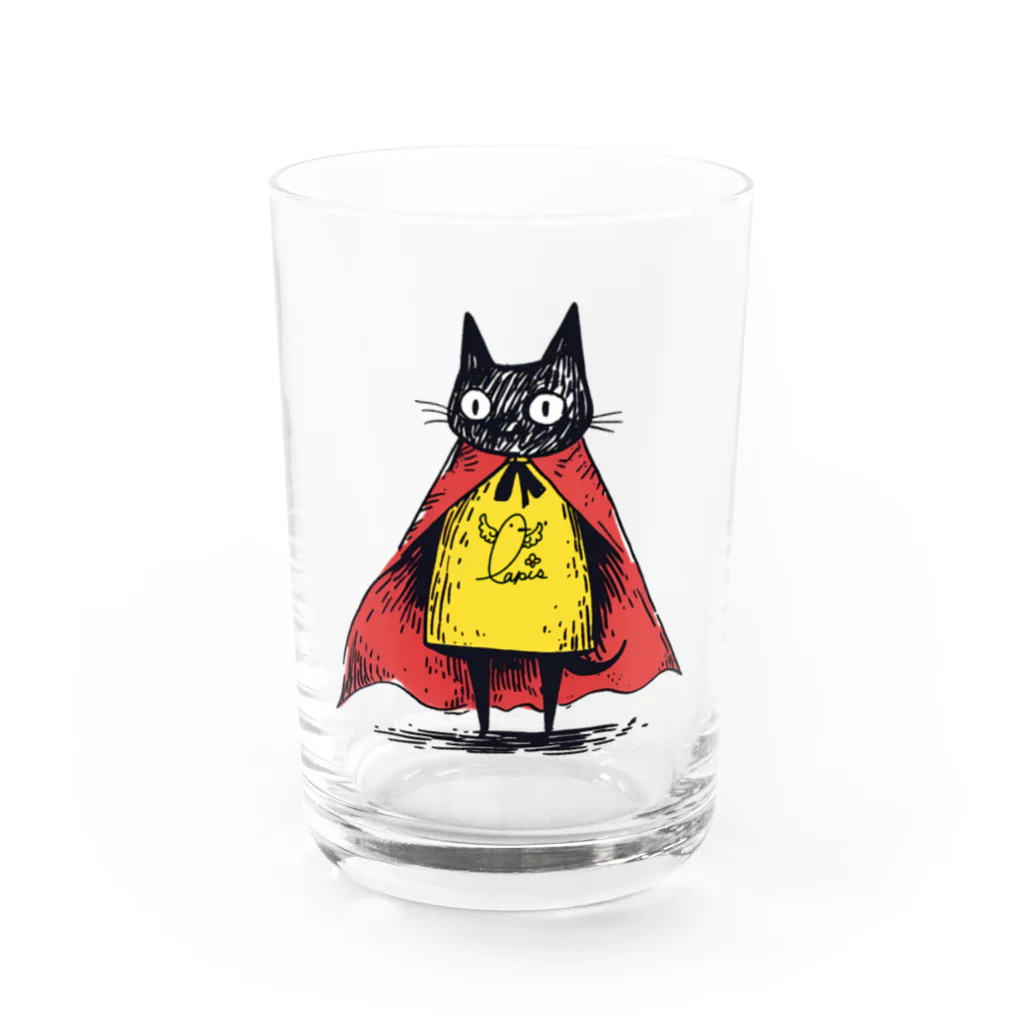 Lapis SHOPの黒猫ヒーロー Water Glass :front