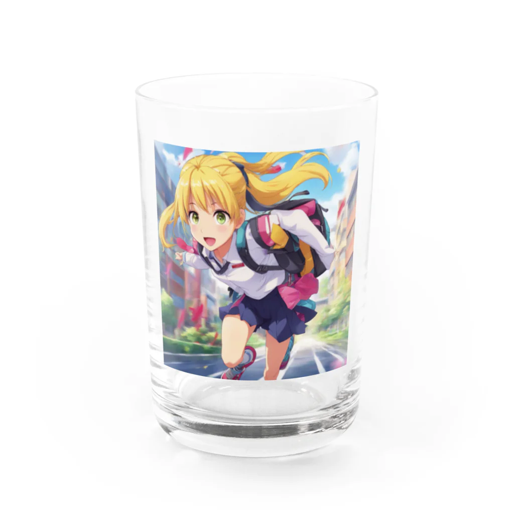 アニメ好きの野生味溢れる店J JK専門店の元気はつらつな、金髪ポニーテールJK Water Glass :front