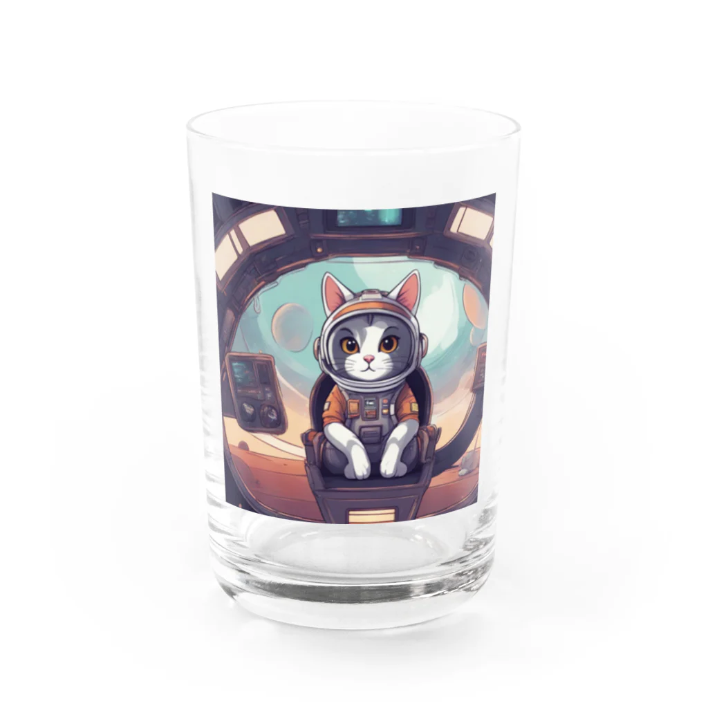 宇宙屋さんの宇宙服ネコ Water Glass :front