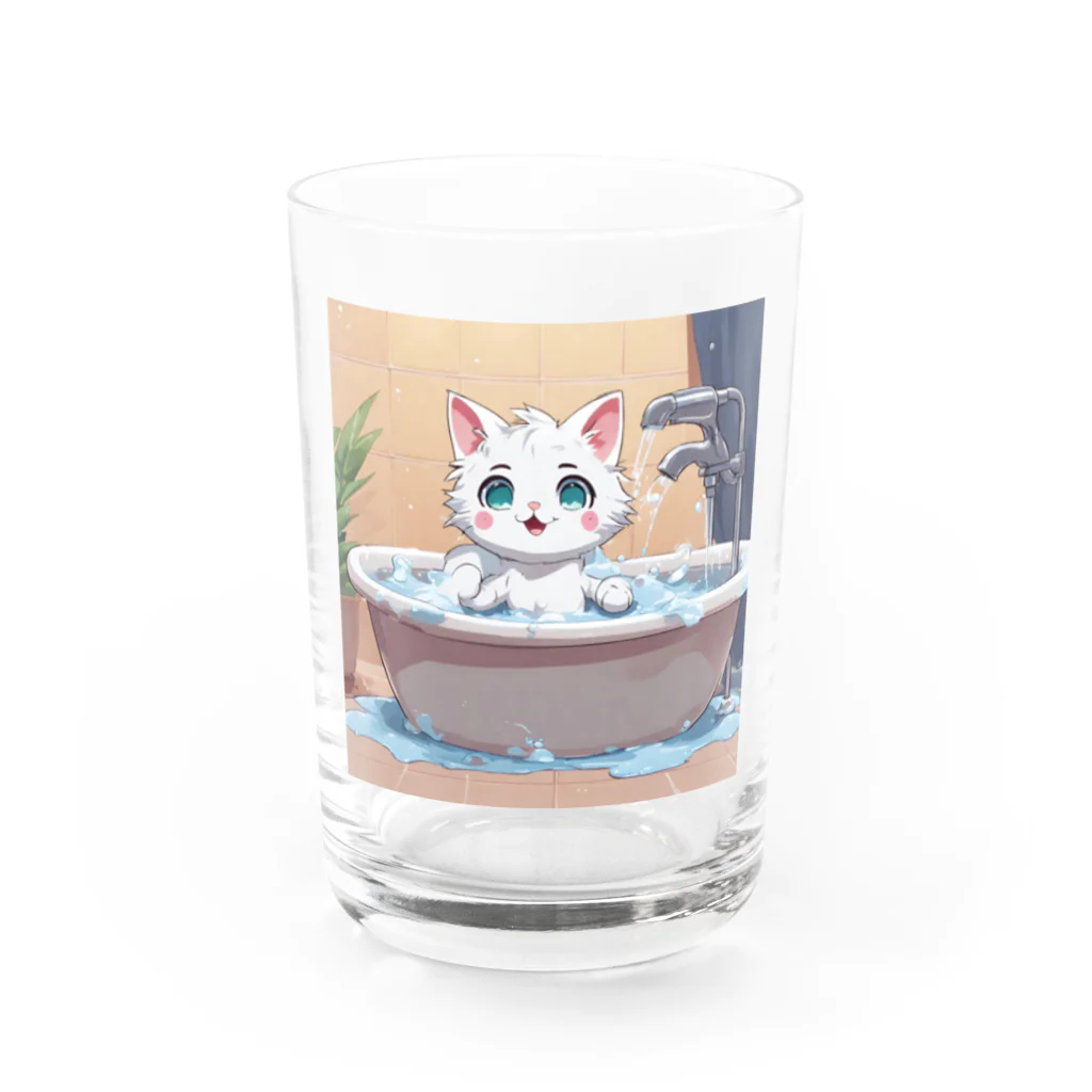 スウィート・アニマル・アートのお風呂大好きにゃんこ Water Glass :front