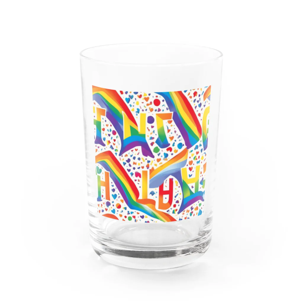 Happy　Rainbow　Flagのレインボーフラッグ Water Glass :front