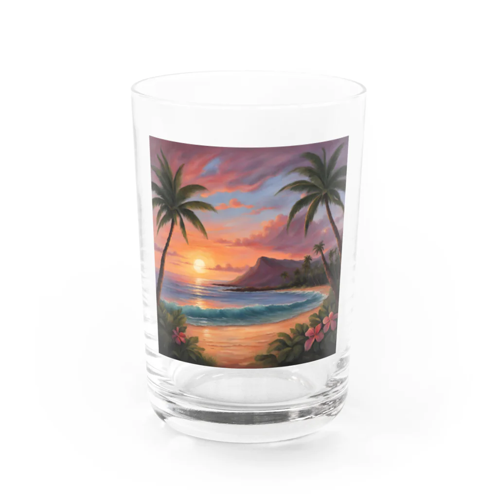 ロマンティックのハワイの夕陽 Water Glass :front