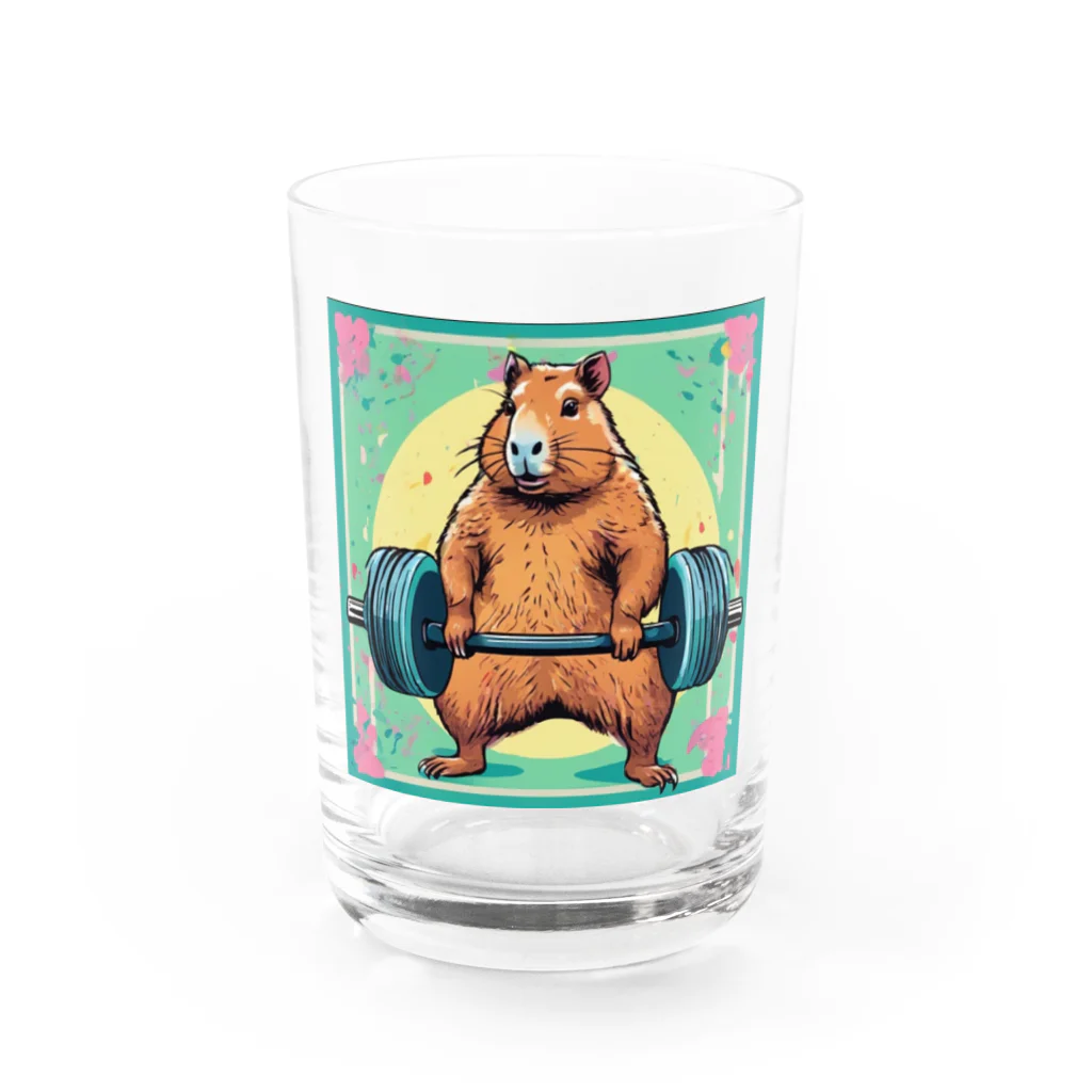 カピパーラ🐻のバーベルをしてるカピバラ♪ Water Glass :front