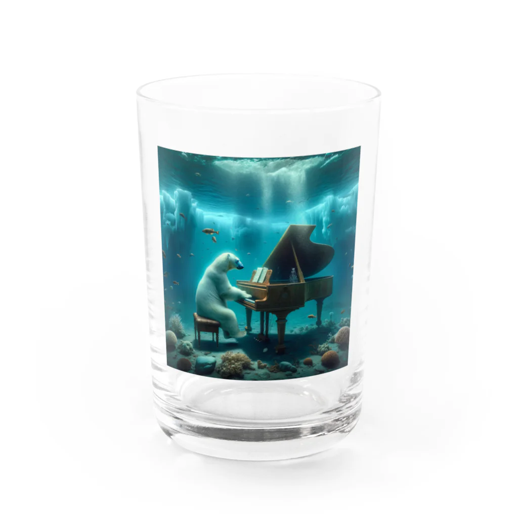 MYoshiの海中でピアノを弾く白熊 Water Glass :front