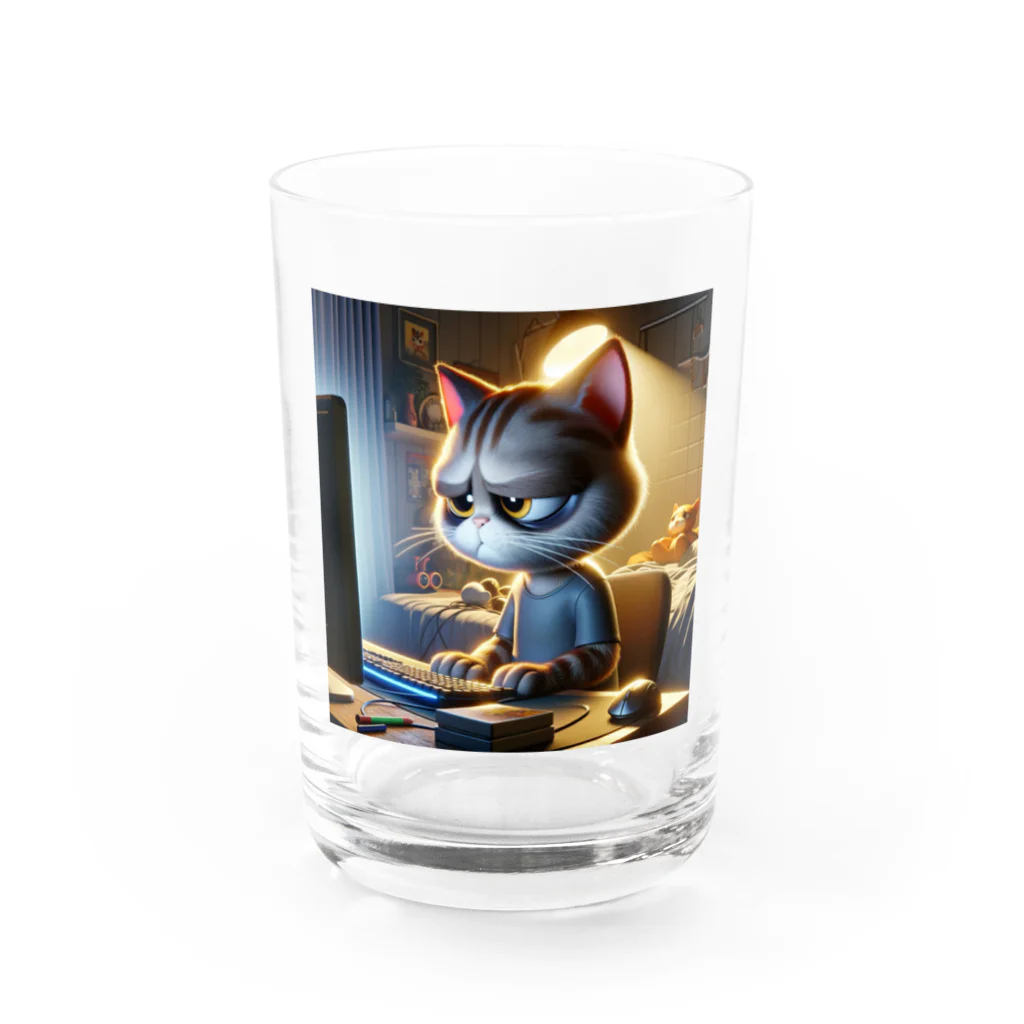 ARIES-TEREAの仕事中のかわいい猫 Water Glass :front