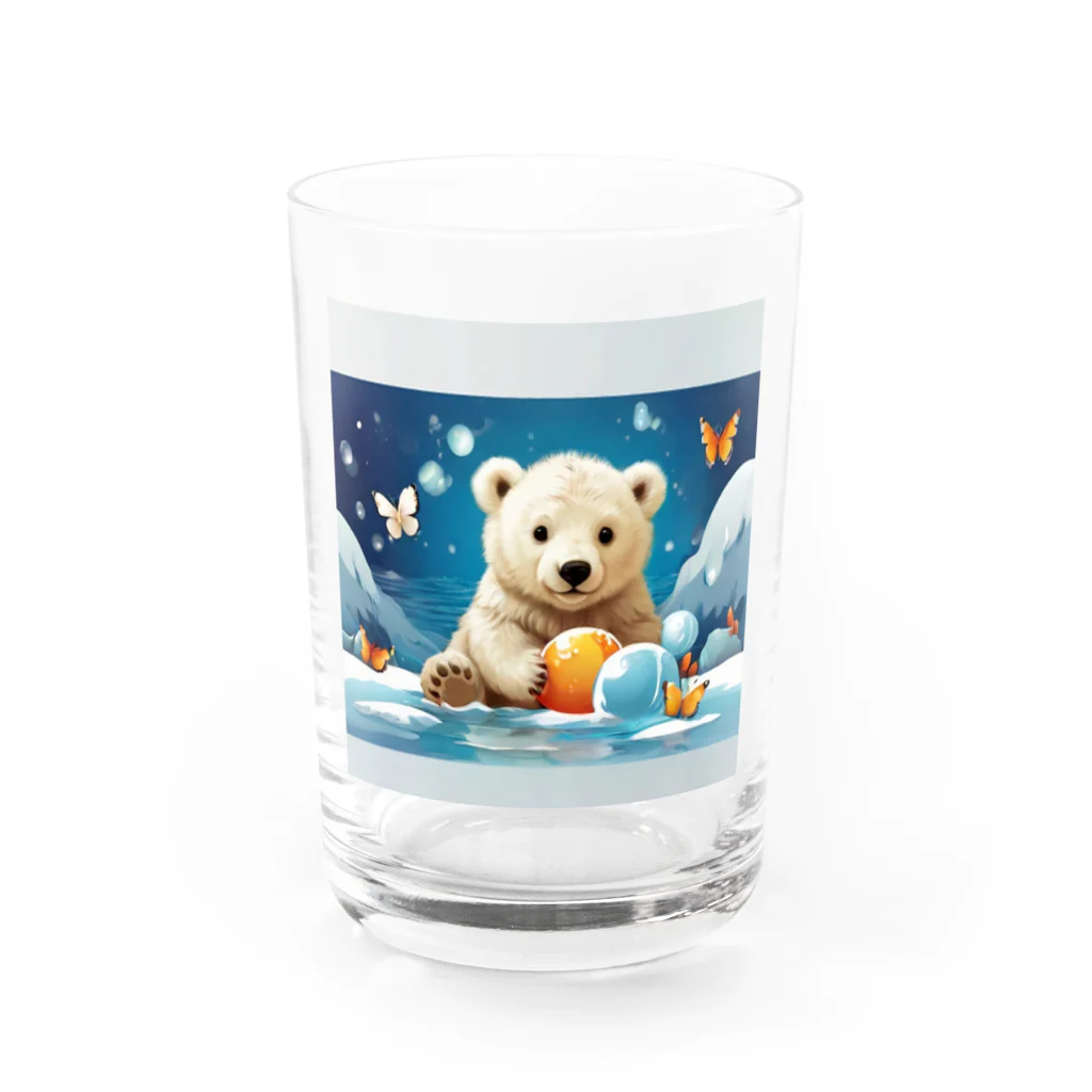 りんりんの可愛いシロクマちゃんショップ　かわいいよ！のボーるで遊んでいる白くま Water Glass :front