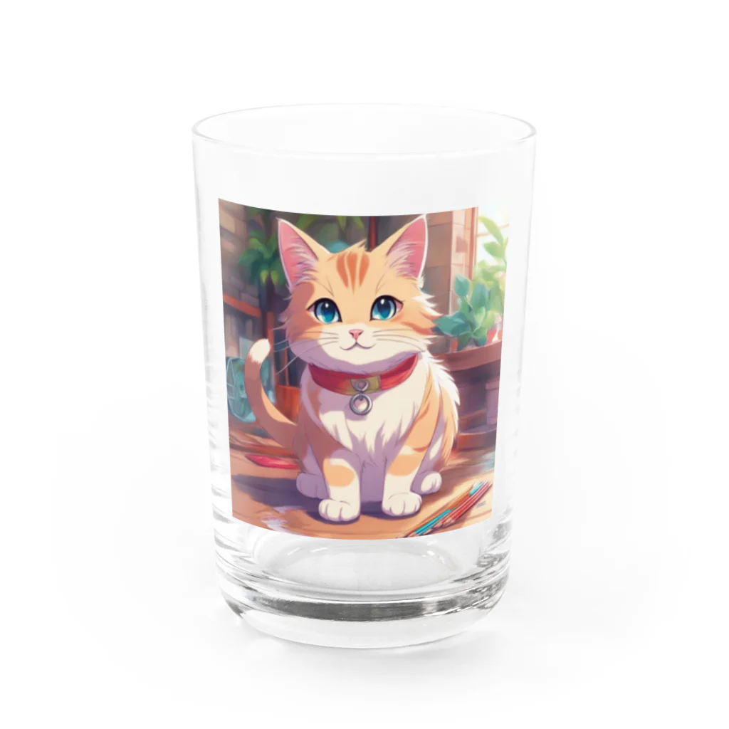 ネコのお部屋の絵を描くネコ Water Glass :front