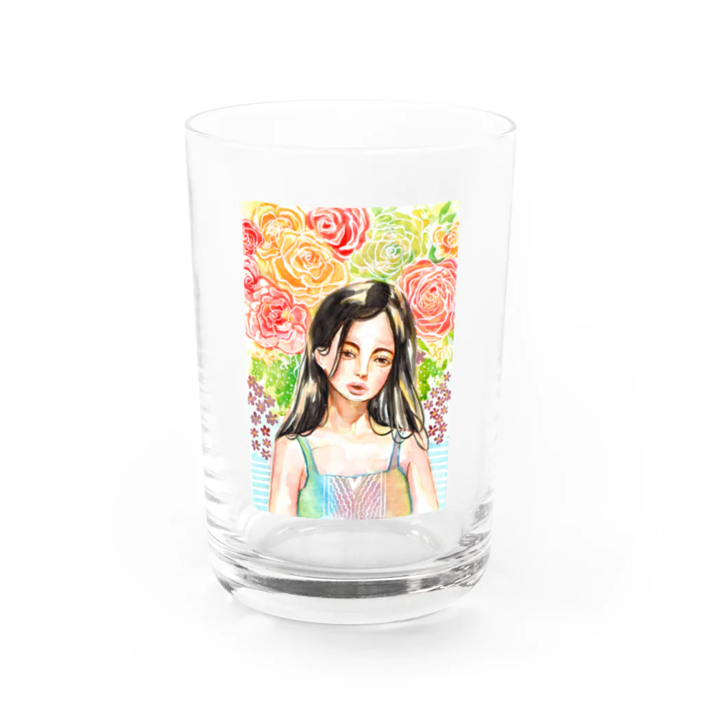 🌼*ﾟがーべらめらん*ﾟ🌼の黒髪少女と花 Water Glass :front