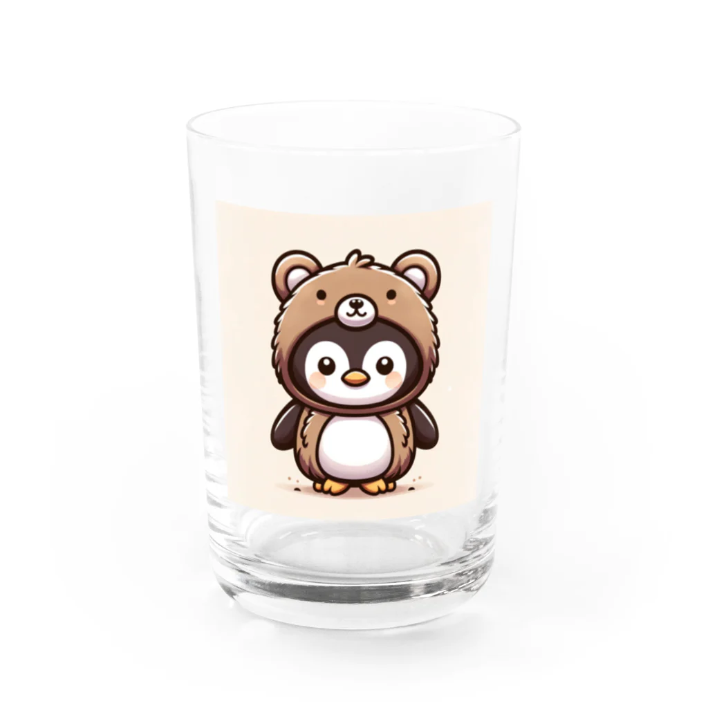 着ぐるみアニマル×けーのクマの着ぐるみを着たペンギン Water Glass :front