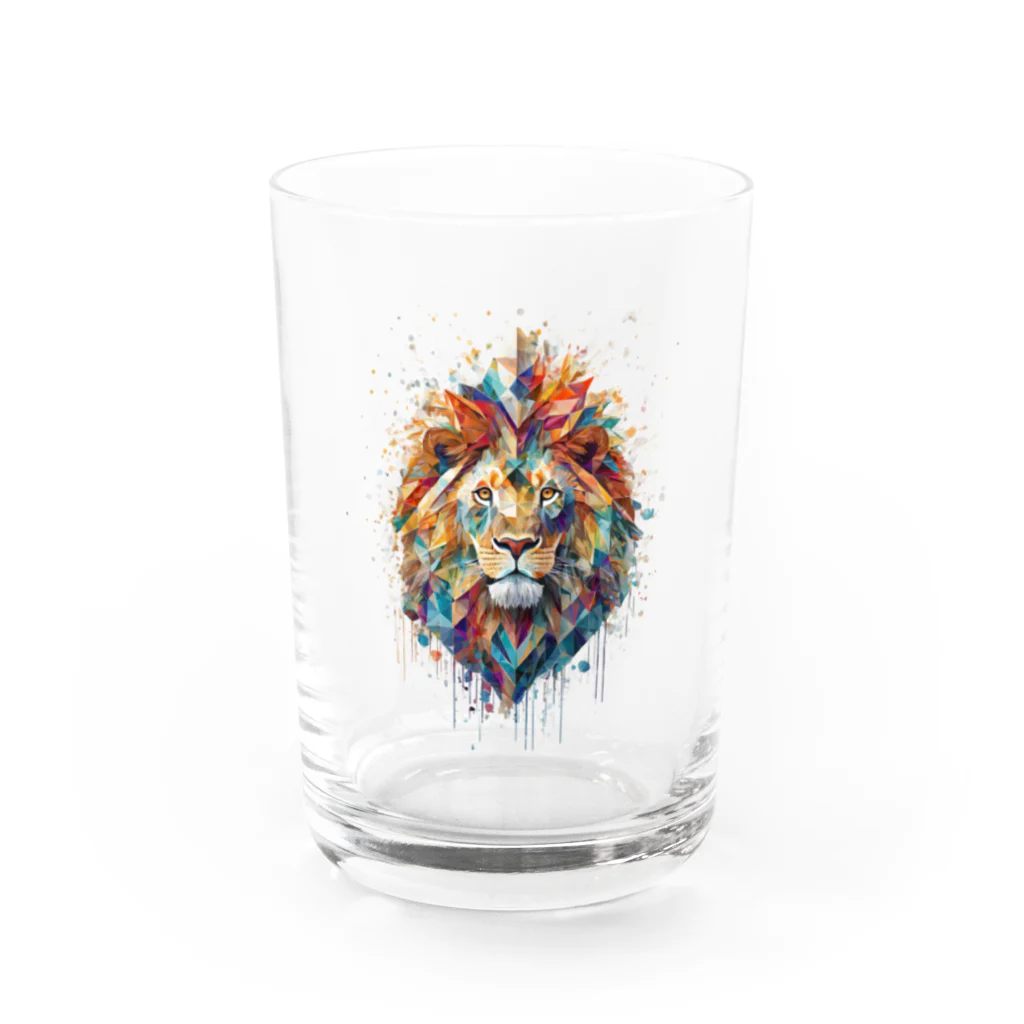 MirofuruDesignの抽象的なライオンスプラッシュTシャツ Water Glass :front