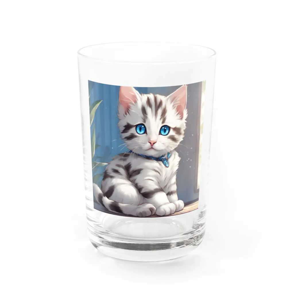 yoiyononakaの虎縞白猫のまなざし04 Water Glass :front