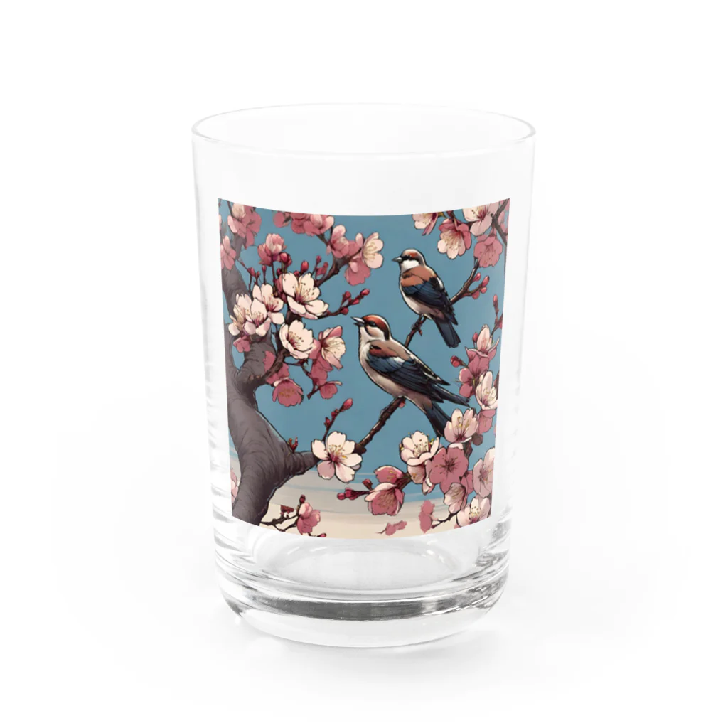 ウェブエンパイアの桜と雀（Cherry blossom & sparrow)  01 Water Glass :front