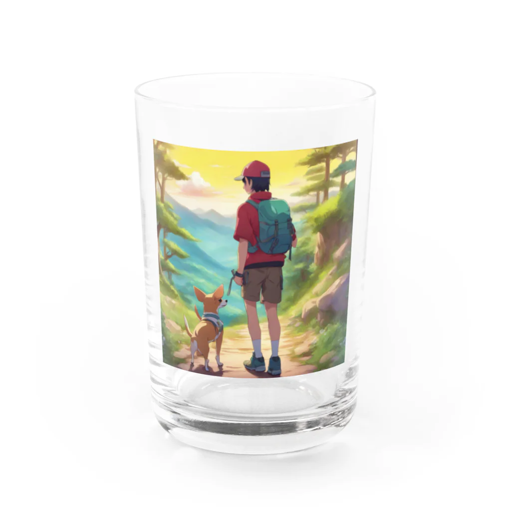 にこにこアニマルズ🐶のチワワと夕焼け散歩 Water Glass :front