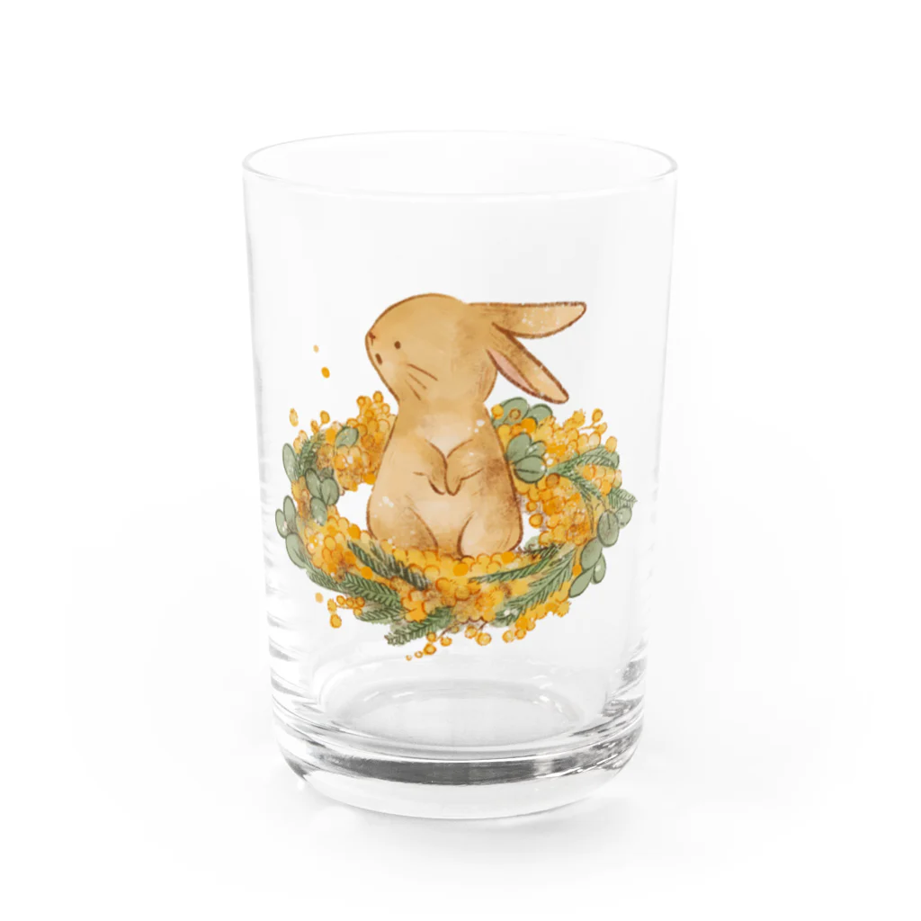 たかはらゆかイラストレーションのミモザと子うさぎ Water Glass :front