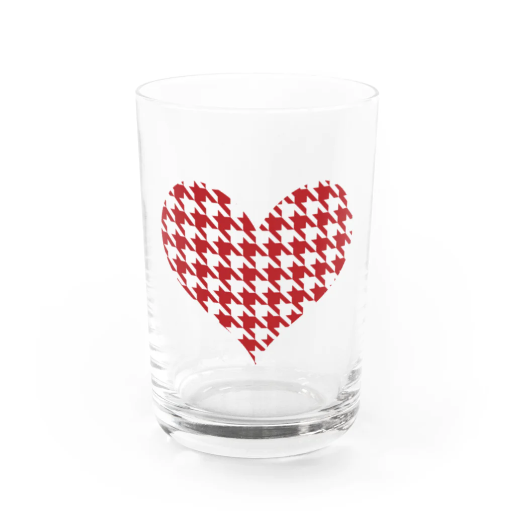 ゆるひつじのレッド千鳥柄ハート Water Glass :front