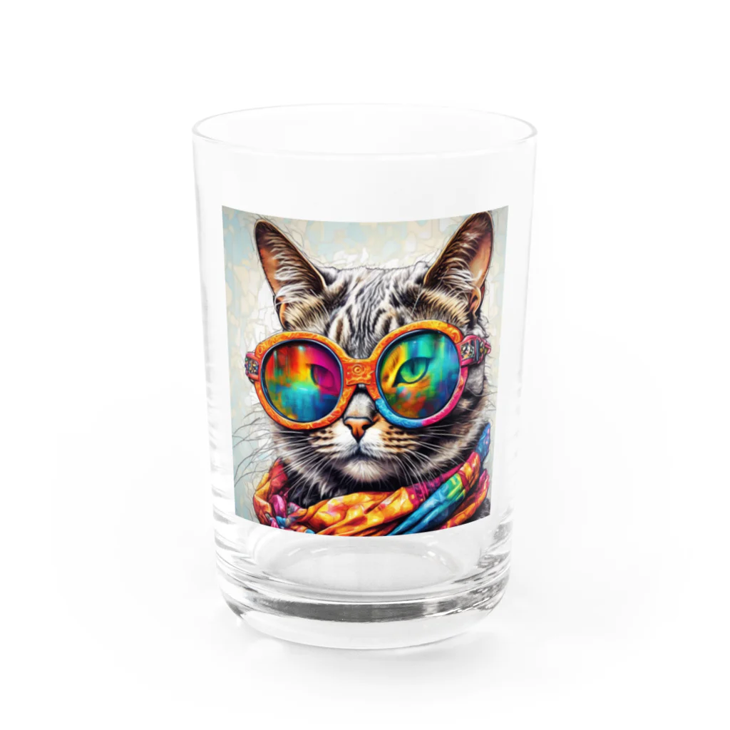 だんのんのカラフルメガネをかけた猫 Water Glass :front