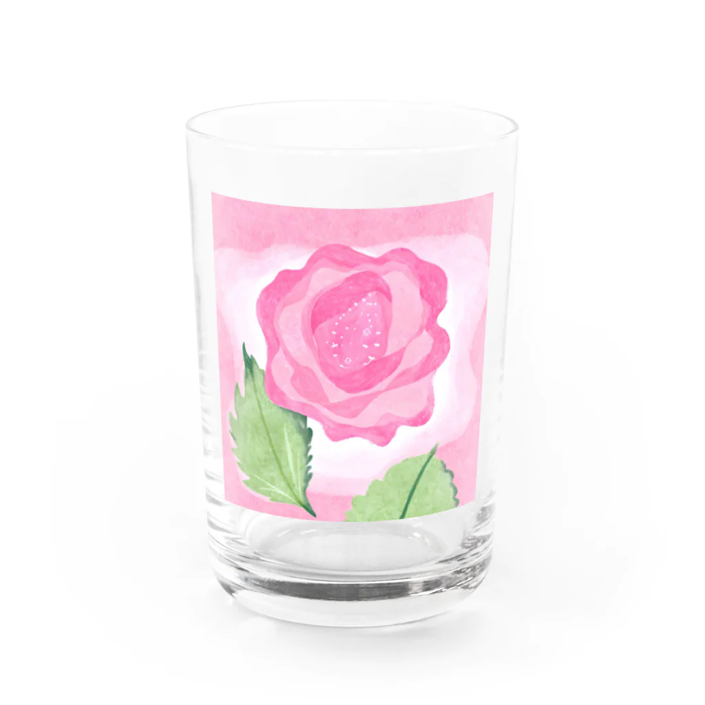 ピンク系水彩画のピンクのバラ Water Glass :front