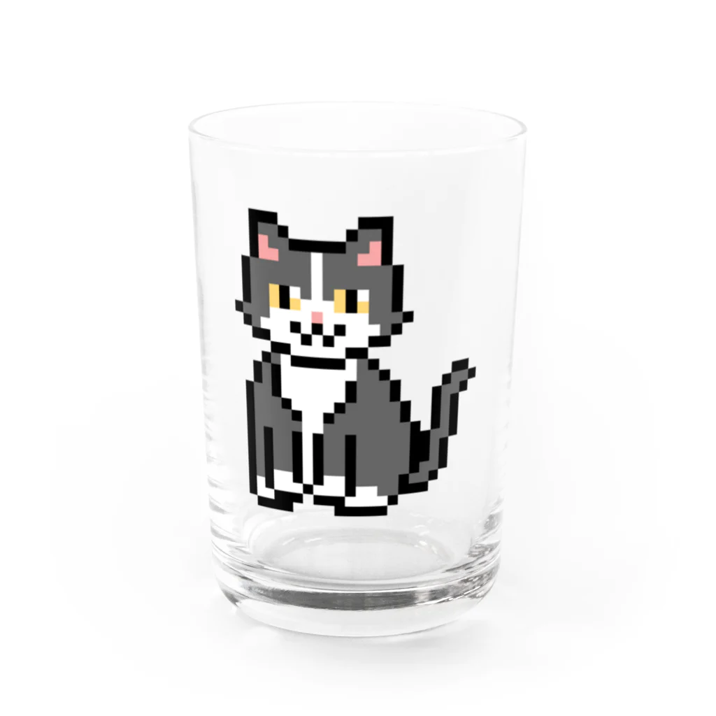 モチクマのハチワレ猫のドット絵 Water Glass :front