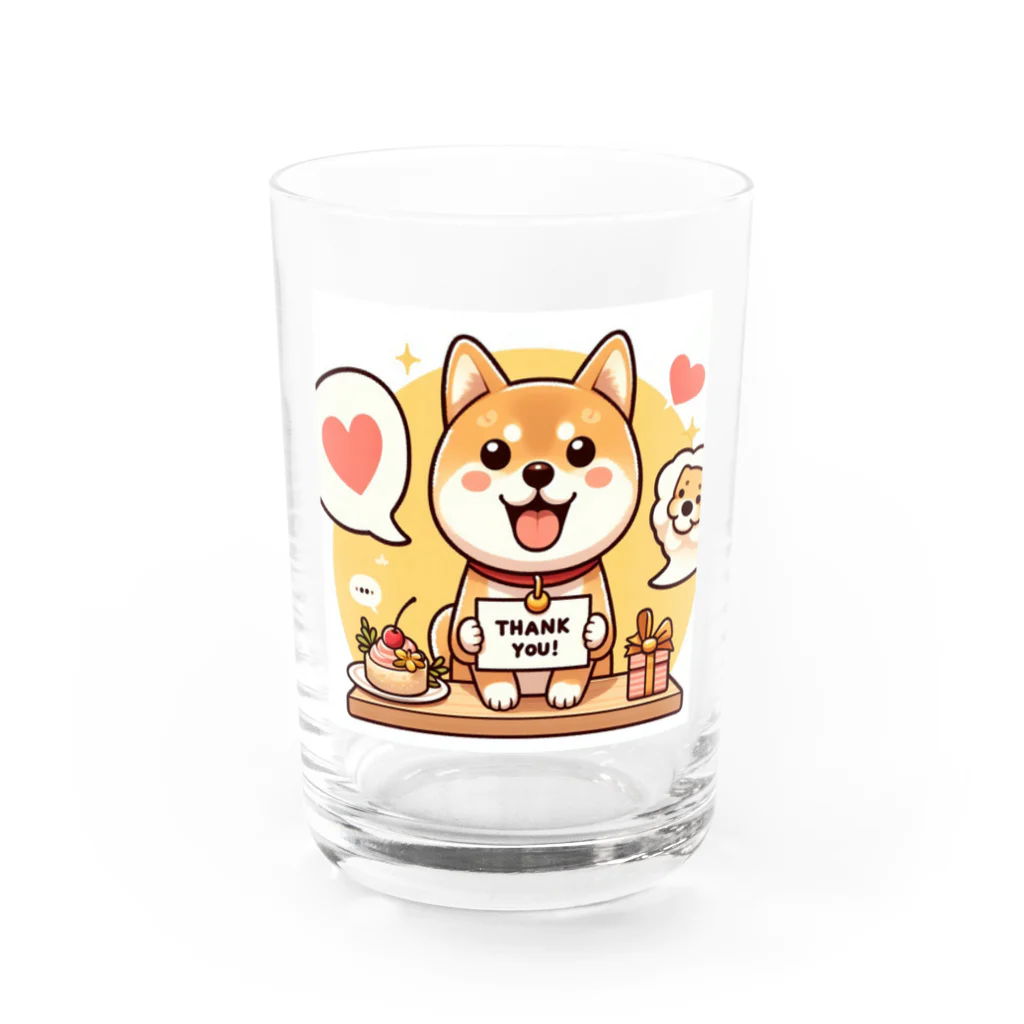 メアリーの可愛らしい表情の柴犬が感謝の気持ちを込めて Water Glass :front