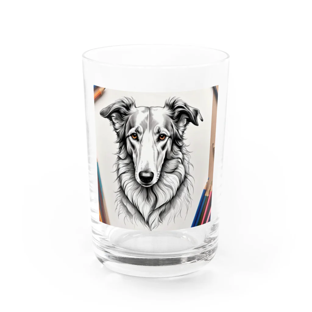 マニーのわんちゃんグッズの ボルゾイ（犬）をモチーフにしたわんちゃんNo.2 Water Glass :front