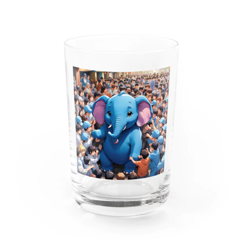 にっくすSTOREの人ごみで押されたり、ぶつけられる青いゾウ Water Glass :front