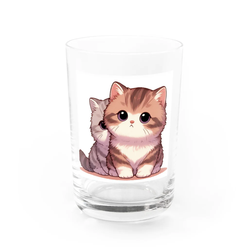 シマのかわいい子猫の兄弟 Water Glass :front