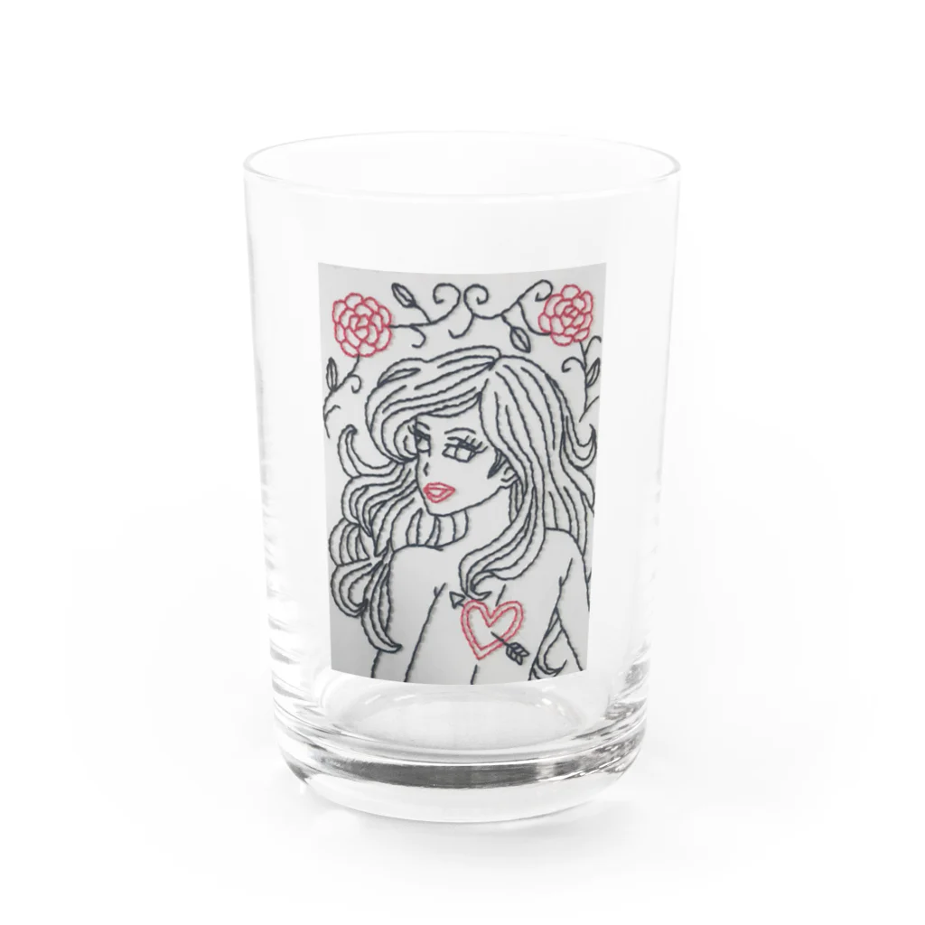 ピンクの象のハートタトゥー Water Glass :front