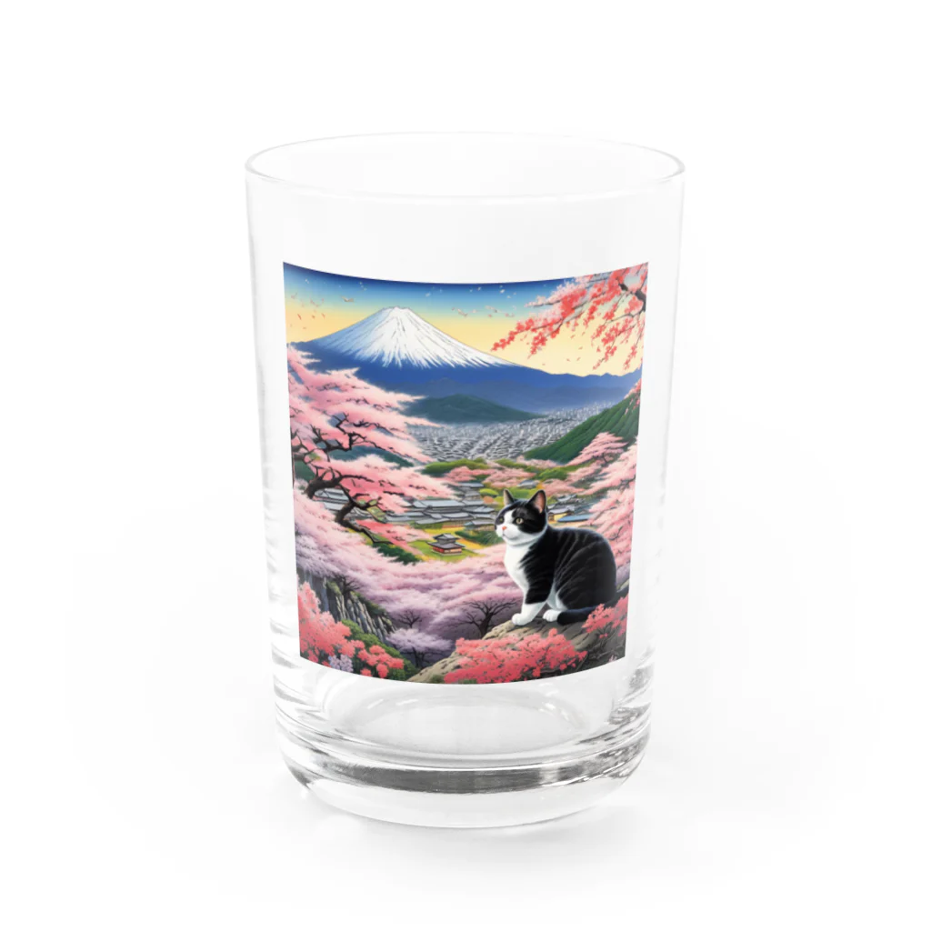 だんのんの桜と富士山と猫 Water Glass :front