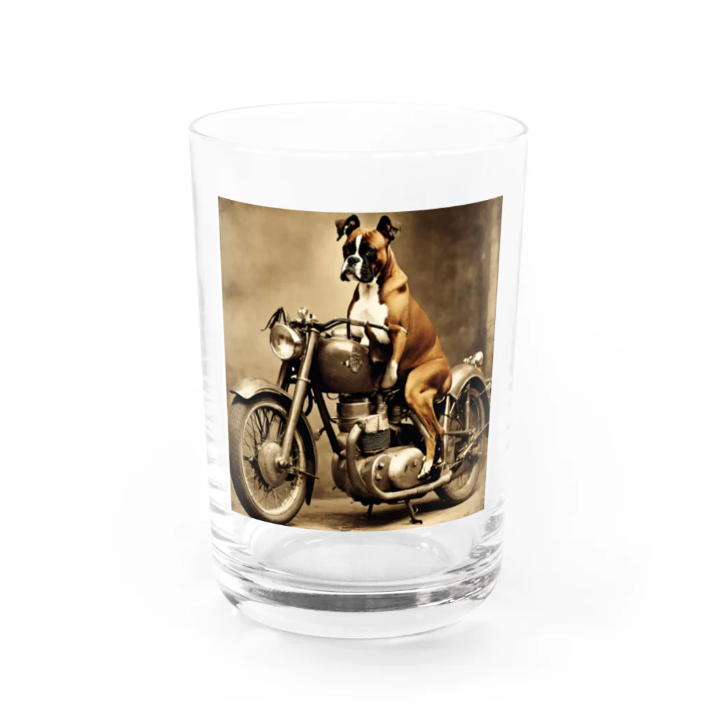 ボクサー犬が好きなんです❗のオートバイとボクサー Water Glass :front