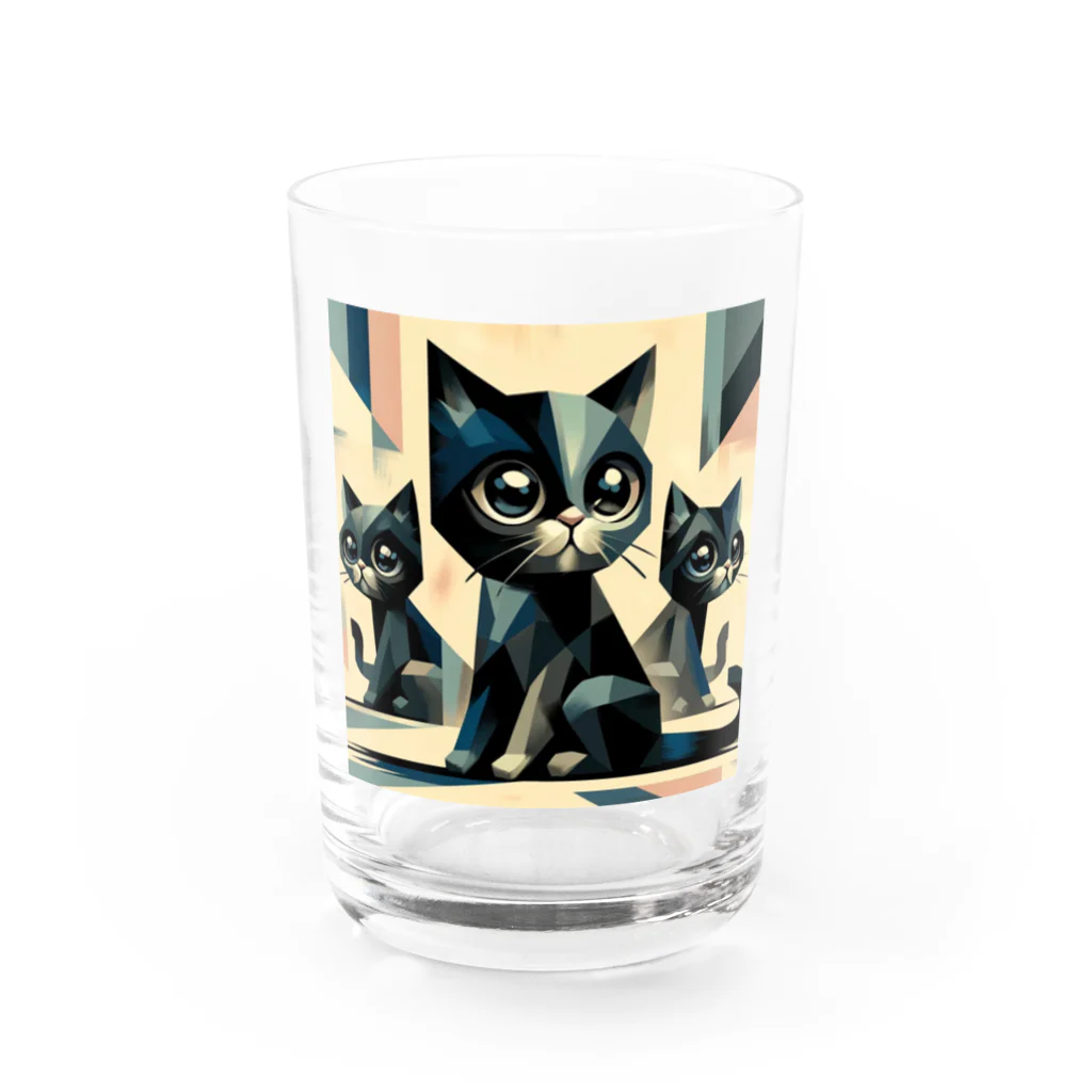 スタイル112の黒猫　キュビズム01 Water Glass :front