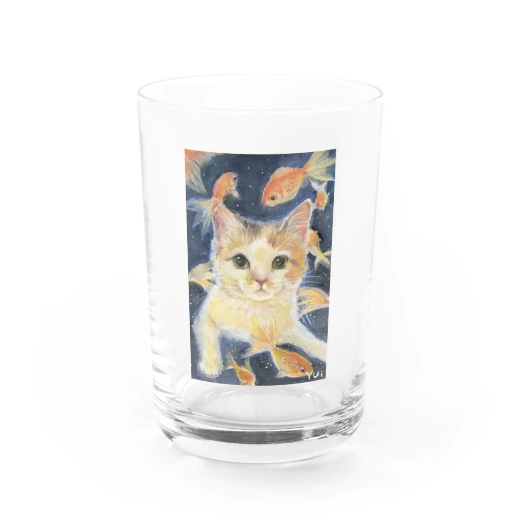 やさしい世界の夜空を泳ぐ金魚 Water Glass :front