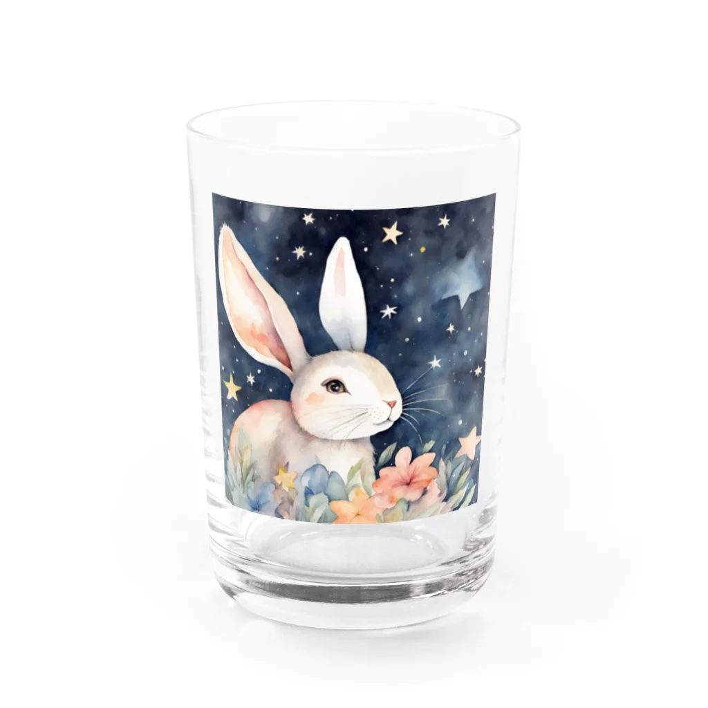 星降る夜にの星花うさぎ Water Glass :front