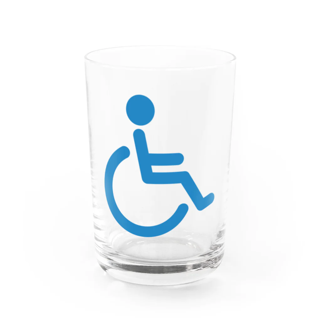 お絵かき屋さんの車椅子マーク（青） Water Glass :front