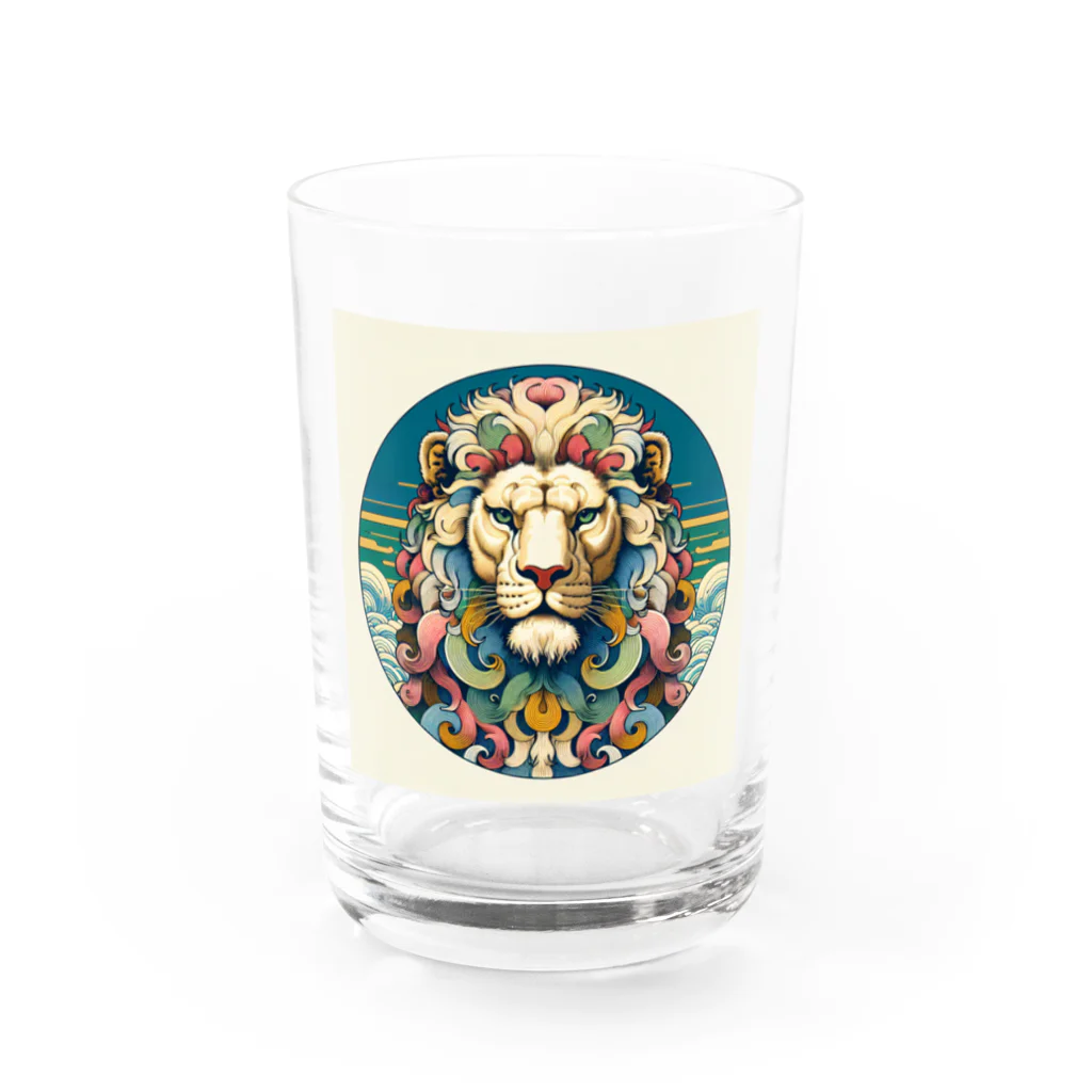 chaochao0701の浮世絵風　ライオン（顔）"Ukiyo-e style lion (face)."  "浮世繪風格的獅子（臉）。" Water Glass :front